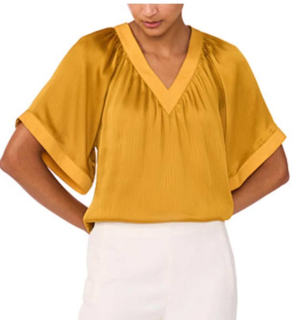 Vince Camuto Women's Flowy V-Neck Blouse | Golden Spice | Size S